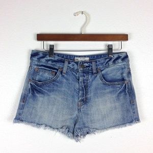 Free People Light Wash Distressed Button Fly Short